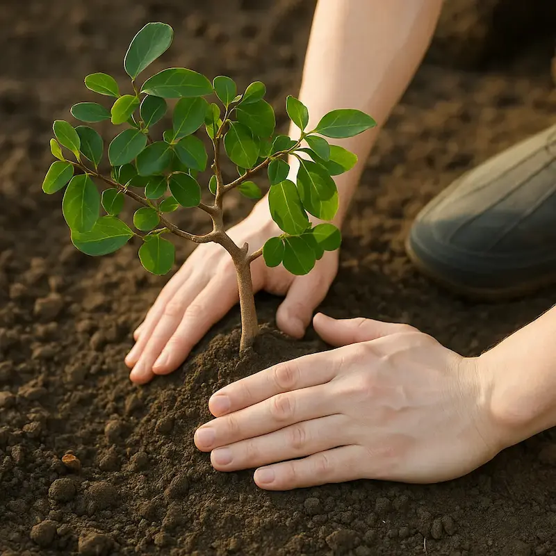 Photo de paysagiste en train de faire une plantation